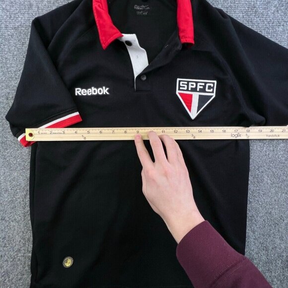 Reebok Original Polo Shirt Black Red White Short Sleeve Polyester Sau Paulo FC - Picture 3 of 10